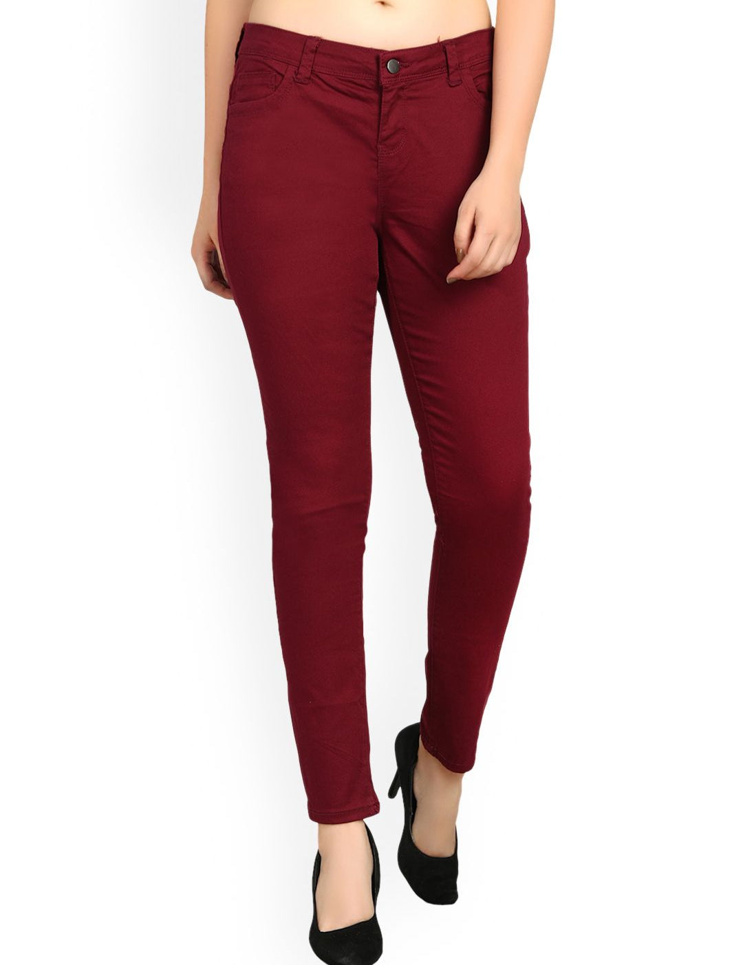 Kotty Women Maroon Skinny Fit High-Rise Clean Look Jeans