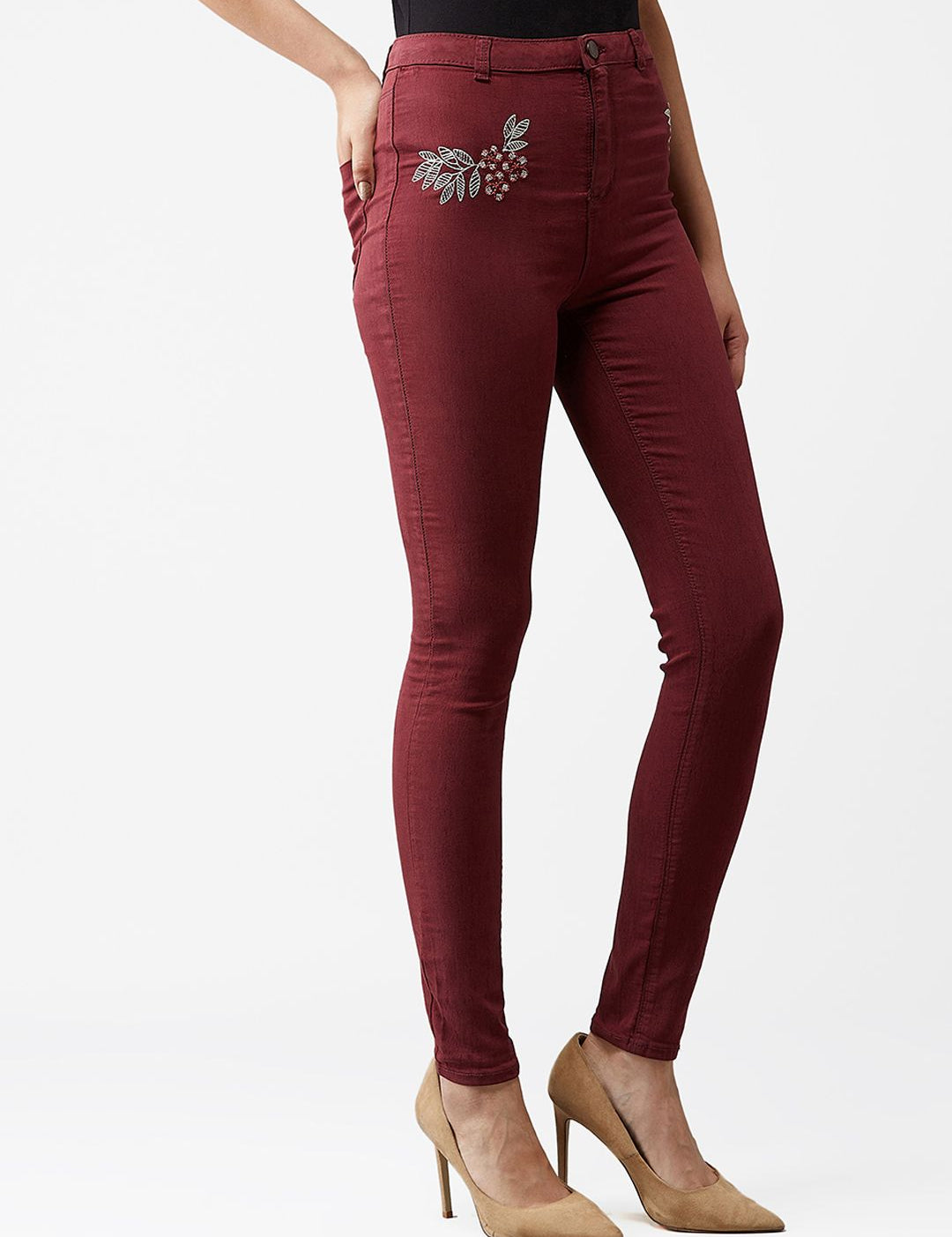 Kotty Women Maroon Skinny Fit High Rise Jeans