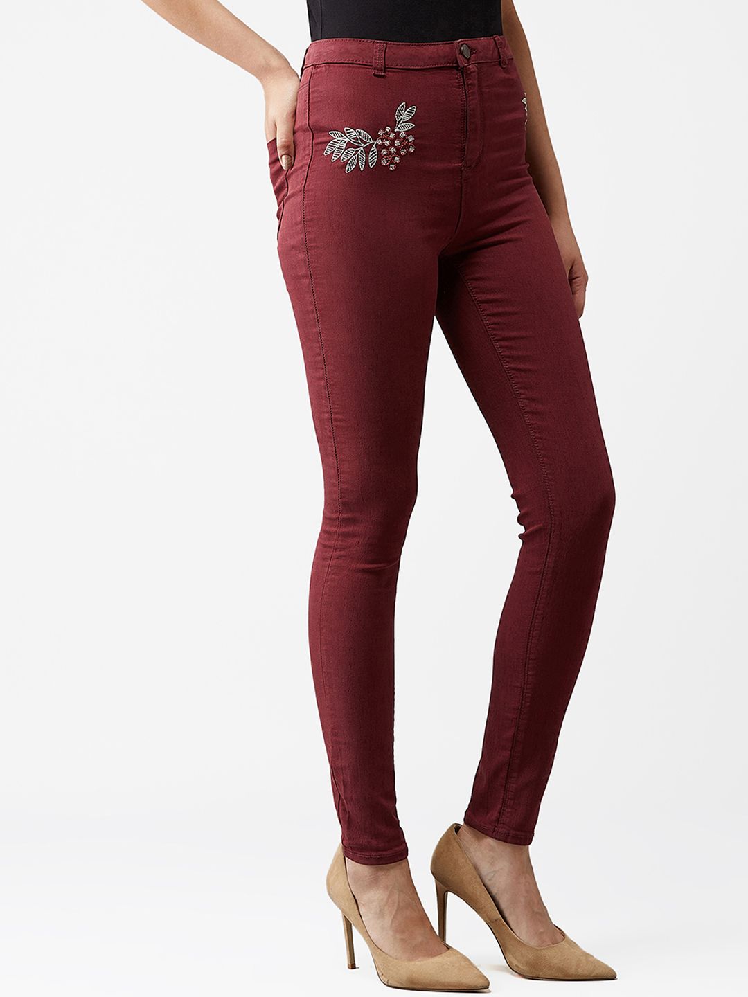 Kotty Women Maroon Skinny Fit High Rise Jeans