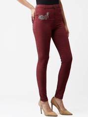 Kotty Women Maroon Skinny Fit High Rise Jeans
