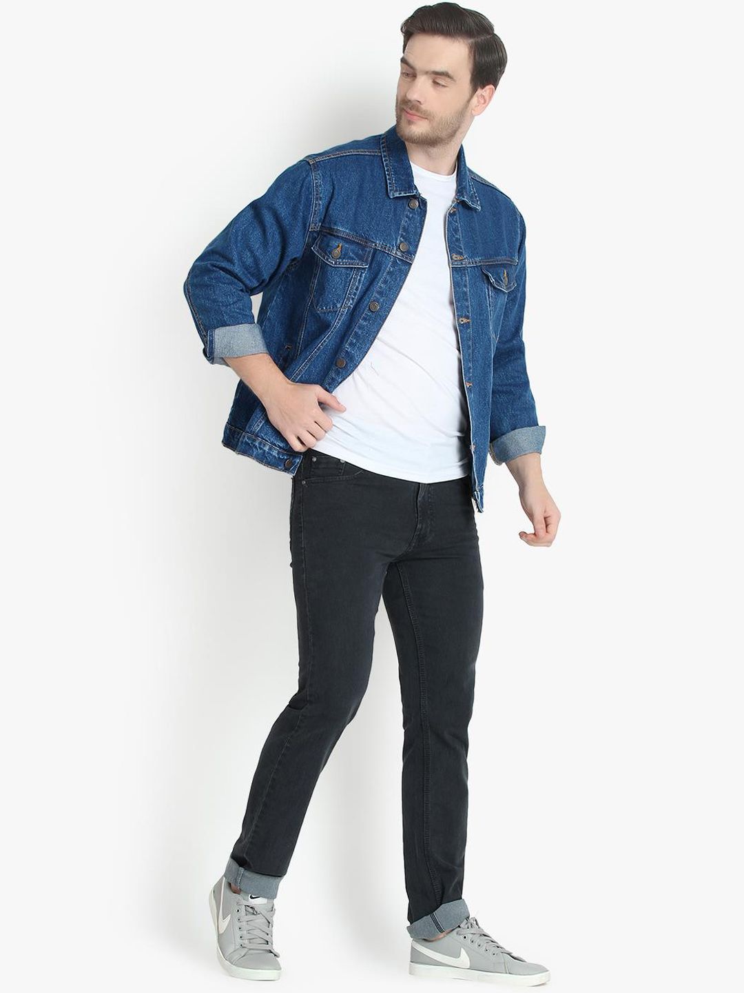 Kotty Men Blue Solid Denim Jacket