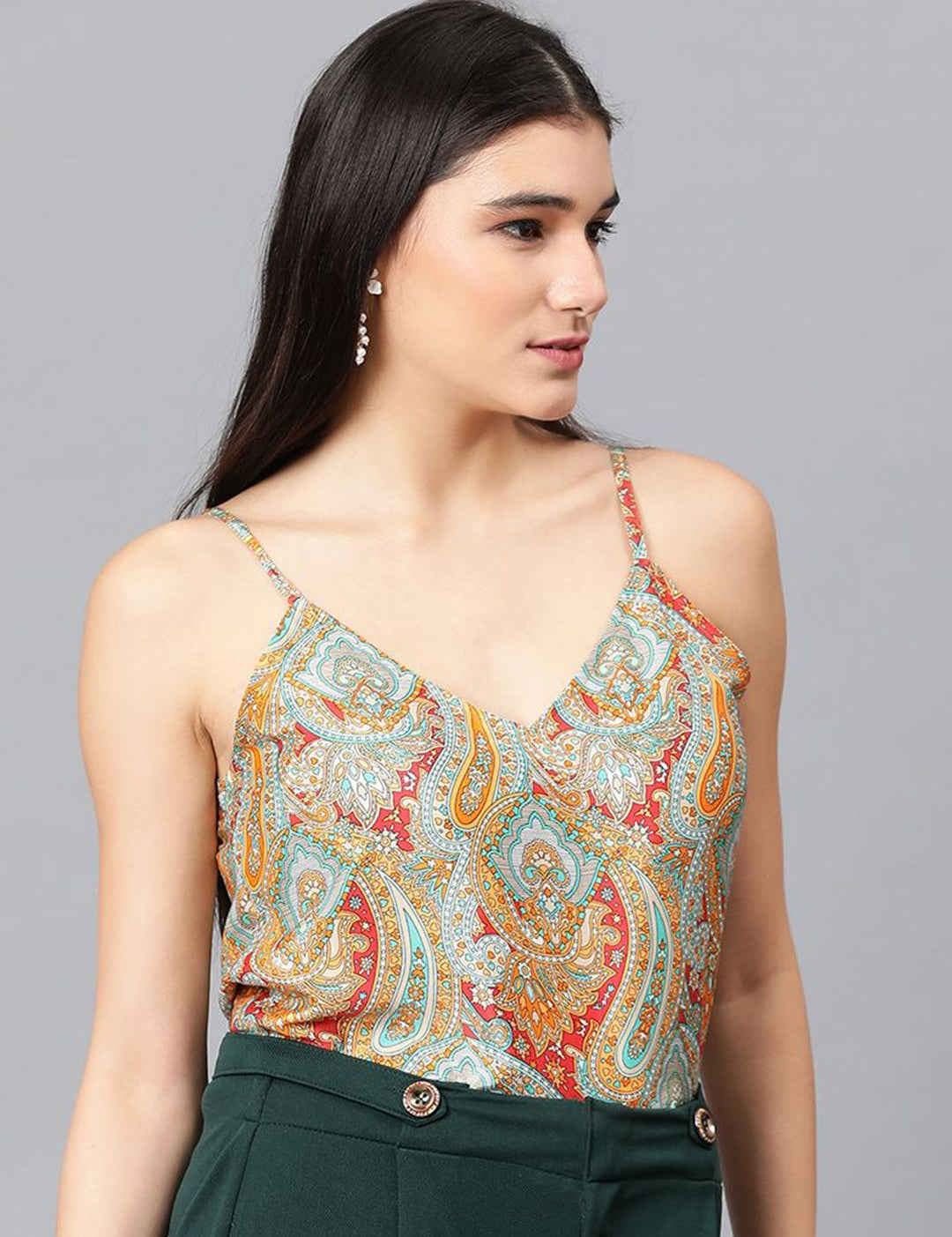Kotty Ethnic Motifs Printed Sleeveless Crepe Top
