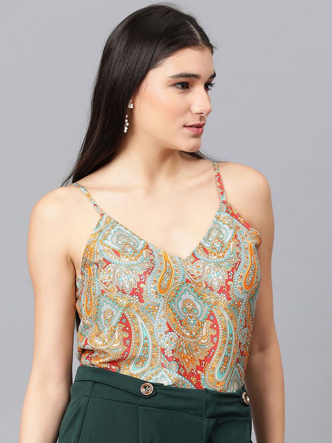 Kotty Ethnic Motifs Printed Sleeveless Crepe Top