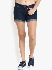 Kotty Women Navy Blue Washed Regular Fit Denim Shorts