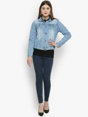 Kotty Women Blue Solid Denim Jacket