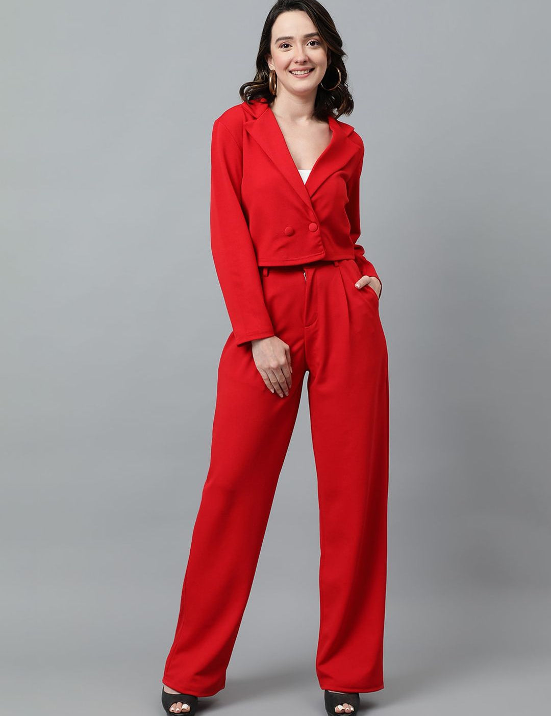 KOTTY BIZwear Blue Notched Lapel Collar Blazer & Mid Rise Trouser