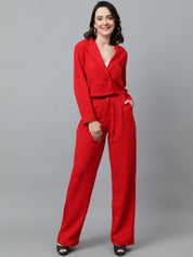 KOTTY BIZwear Blue Notched Lapel Collar Blazer & Mid Rise Trouser