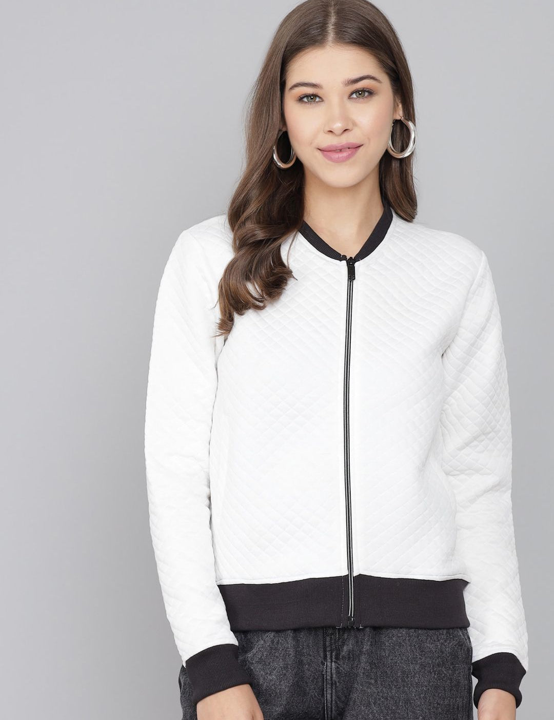 Kotty Women White Lightweight Bomber Jacket