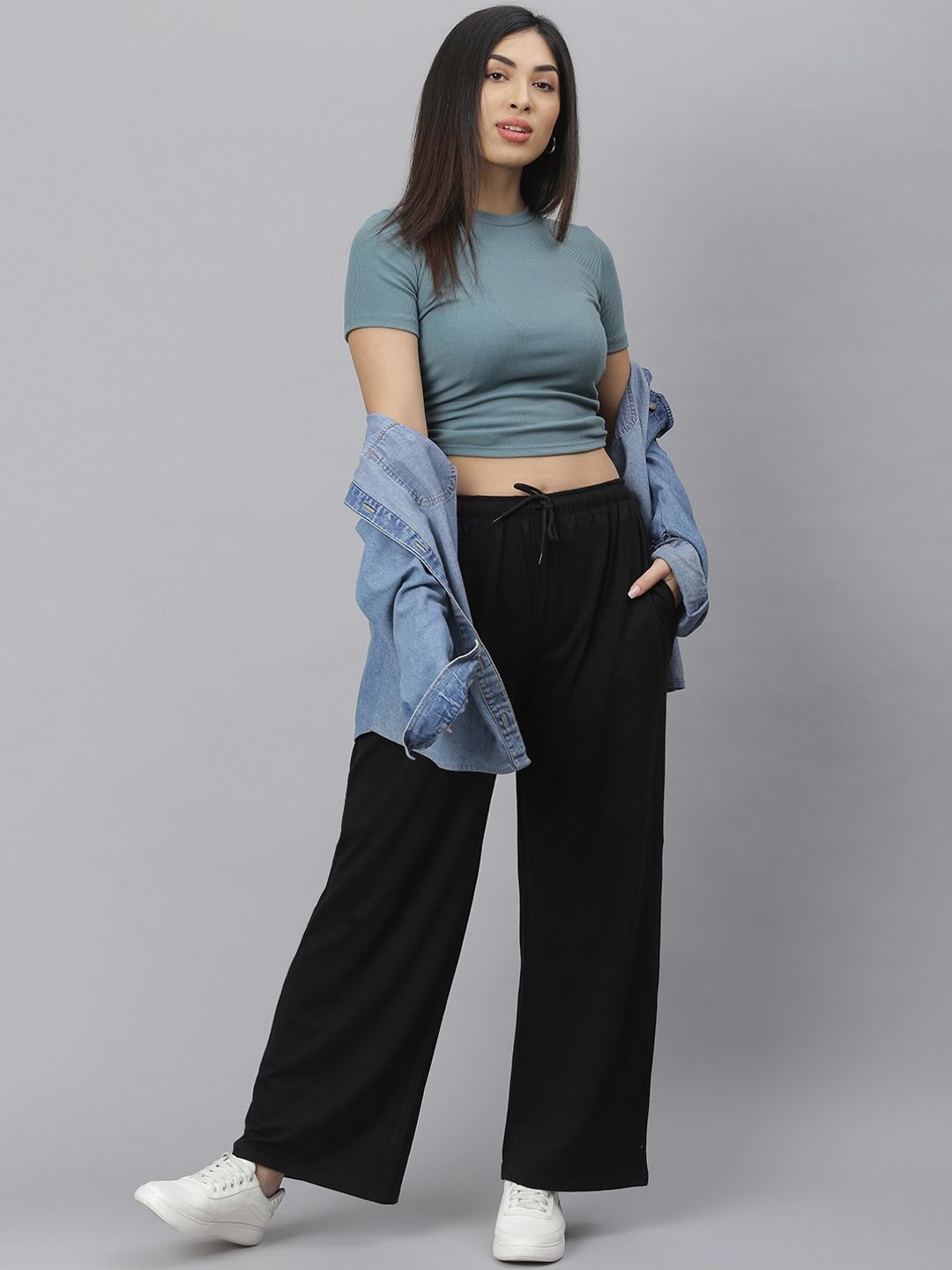 Kotty Women Black Solid Straight-Fit Track Pants