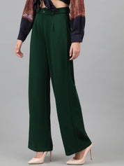 KOTTY BIZwear Women Green Relaxed Straight Leg Straight Fit High-Rise Easy Wash Pleated Trousers