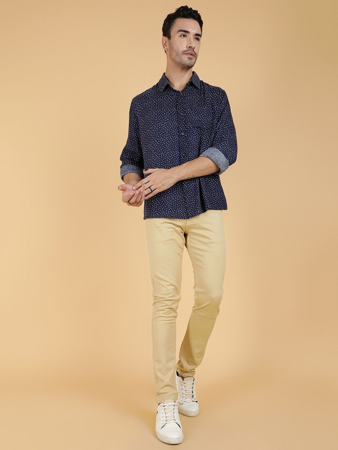 Kotty Men Relaxed Spread Collar Graphic Printed Cotton Casual Shirt