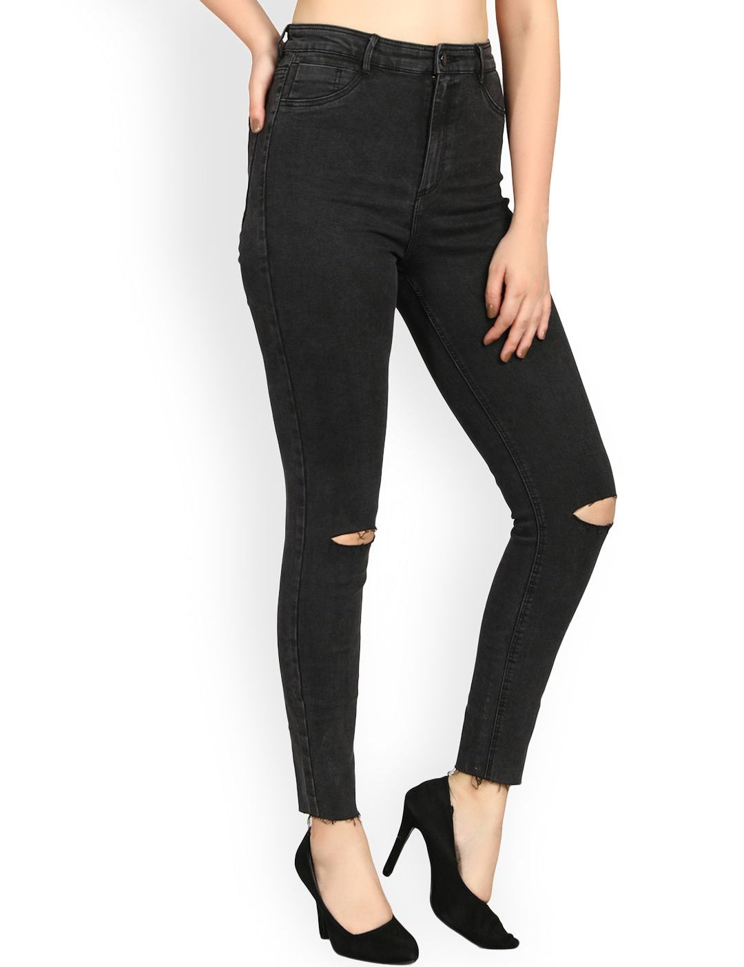 Kotty Women Black Skinny Fit High-Rise Slash Knee Jeans
