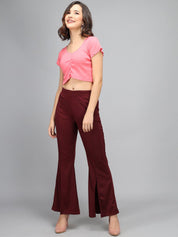 Kotty Women Maroon Flared High-Rise Bootcut Trousers
