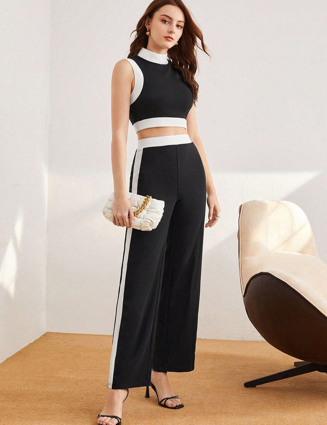 Kotty Black High Neck Top With Trousers