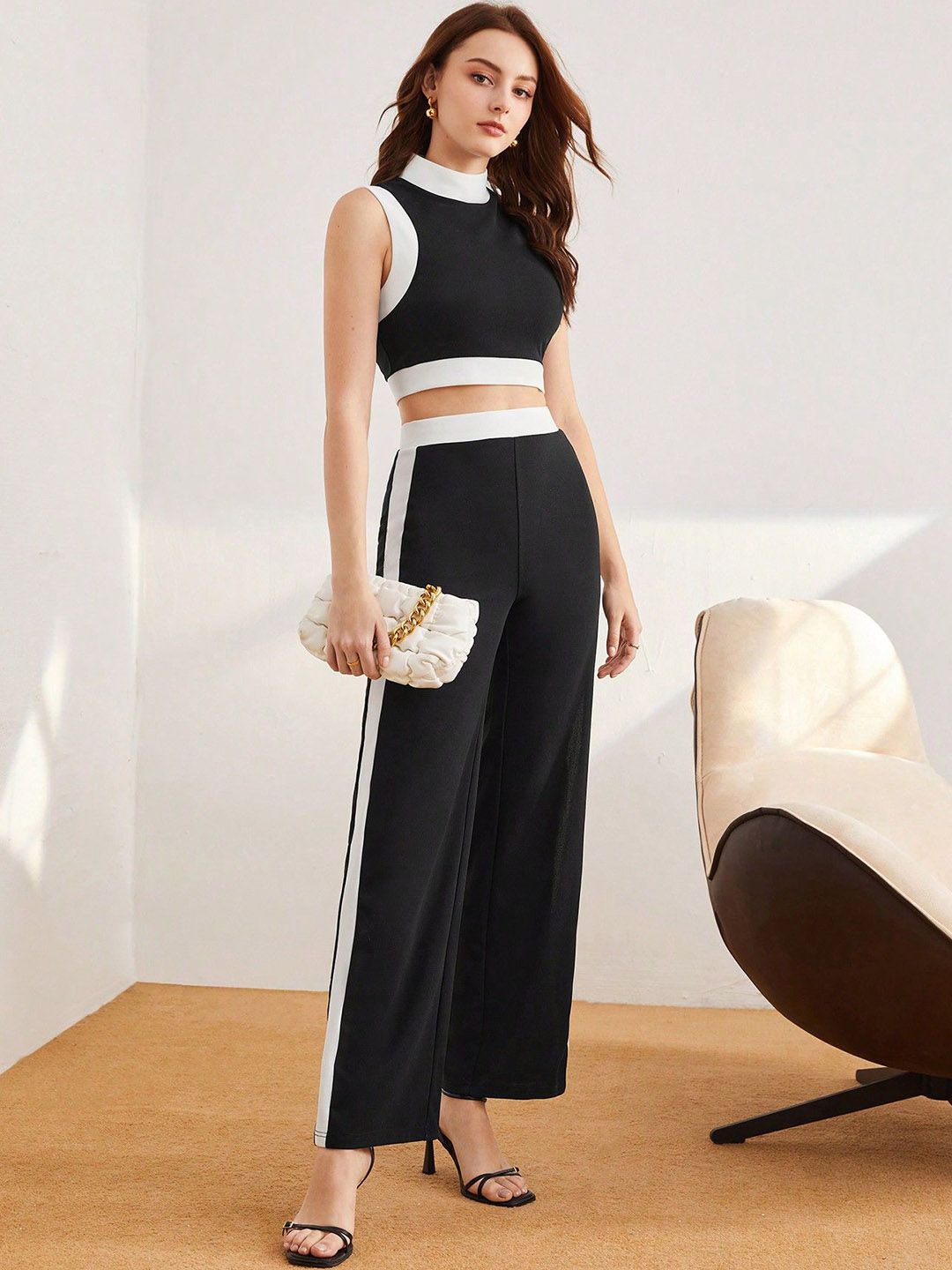 Kotty Black High Neck Top With Trousers