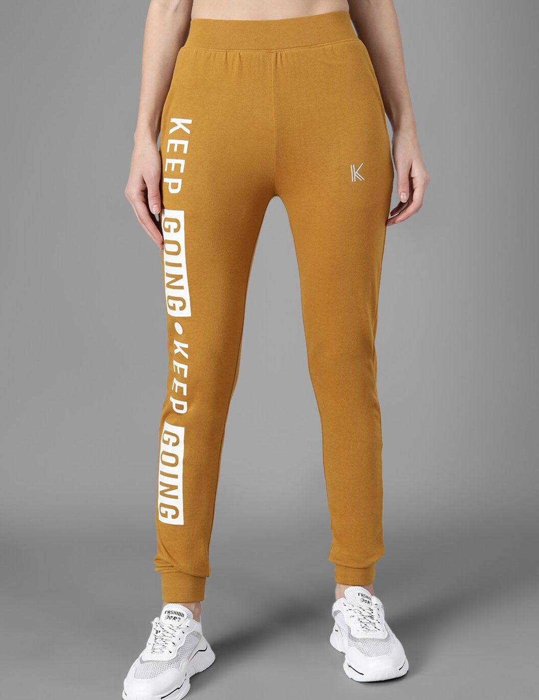 Kotty Women Mustard Yellow & White Printed Joggers