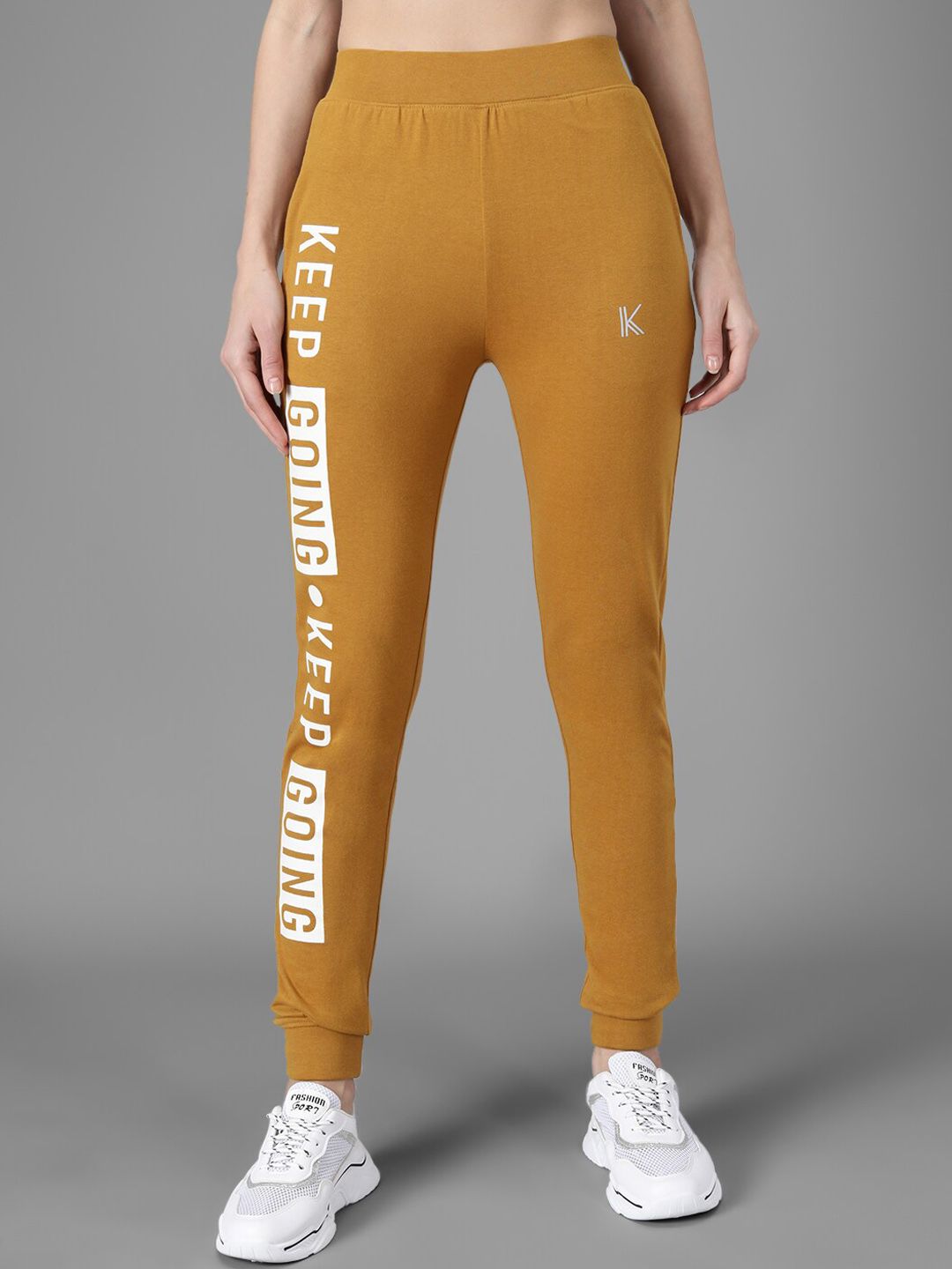 Kotty Women Mustard Yellow & White Printed Joggers