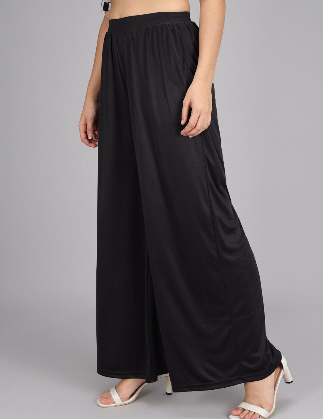 Kotty Women Black Flared High-Rise Pleated Parallel Trousers