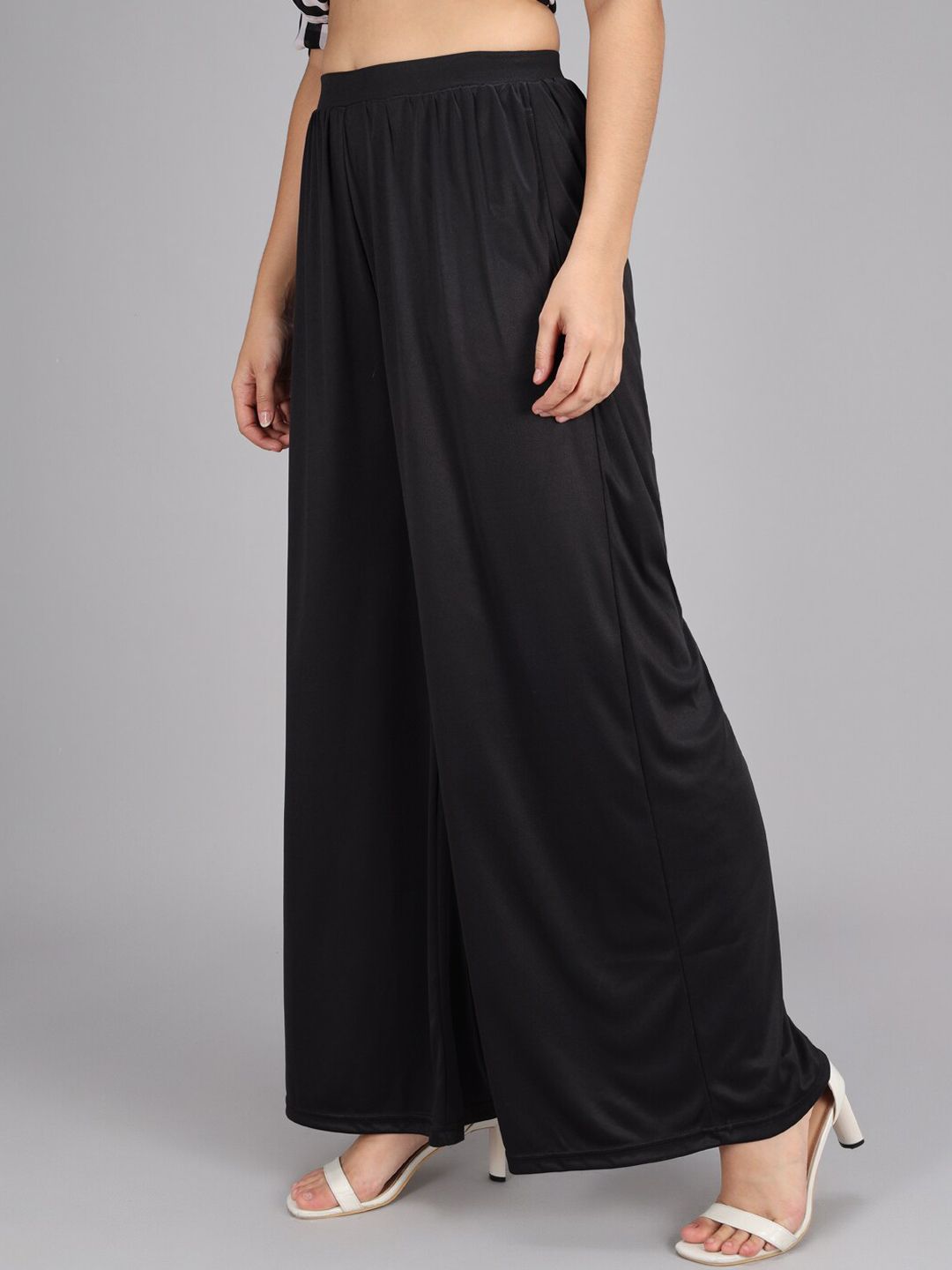 Kotty Women Black Flared High-Rise Pleated Parallel Trousers