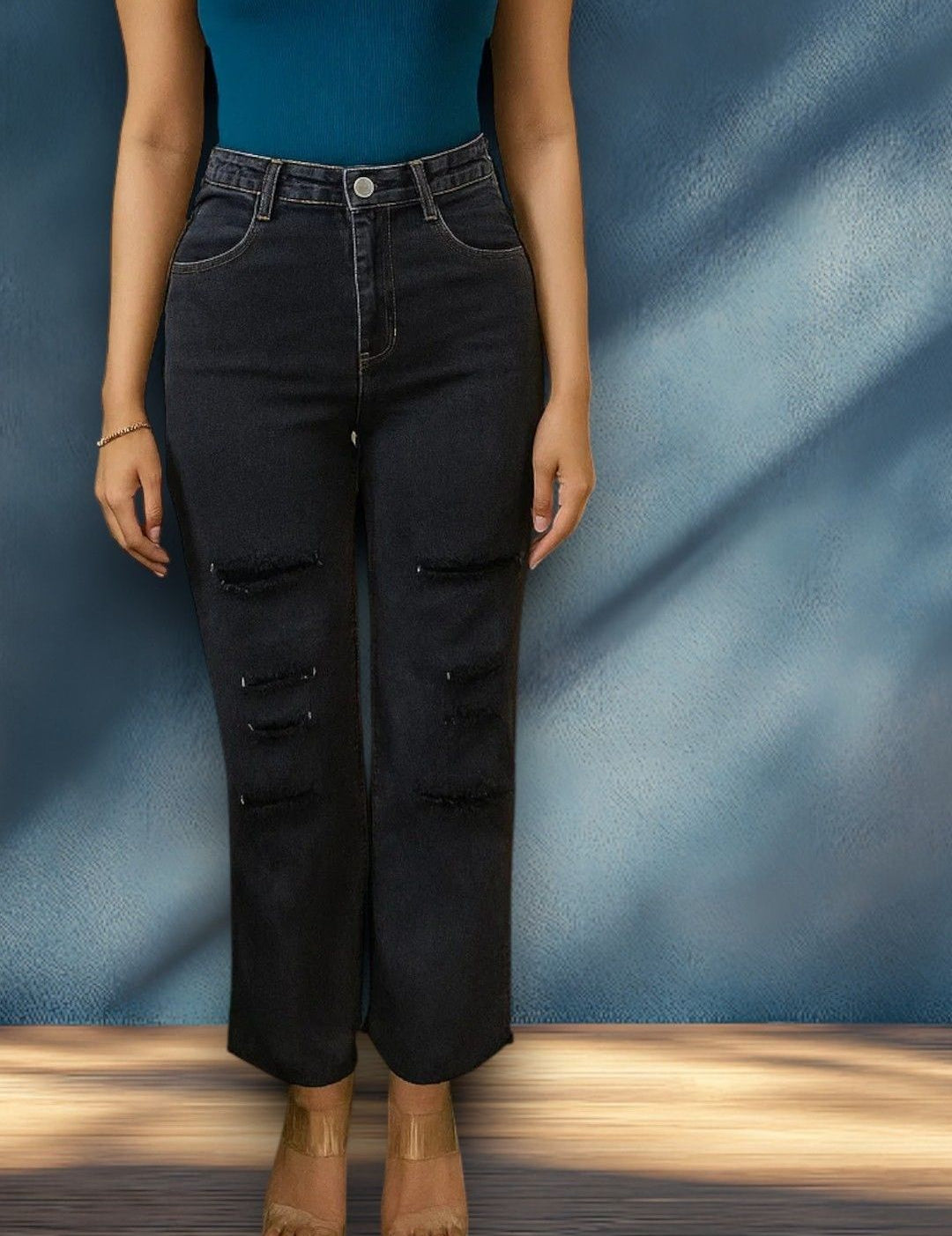 Kotty Women Regular Fit High-Rise Mildly Distressed Light Fade Stretchable Jeans