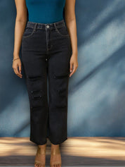 Kotty Women Regular Fit High-Rise Mildly Distressed Light Fade Stretchable Jeans