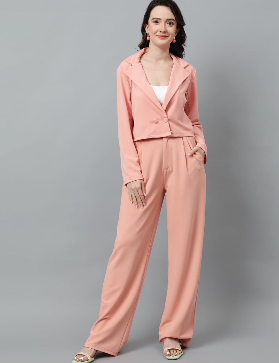 Kotty Pink Notched Lapel Collar Blazer & Mid Rise Trouser 