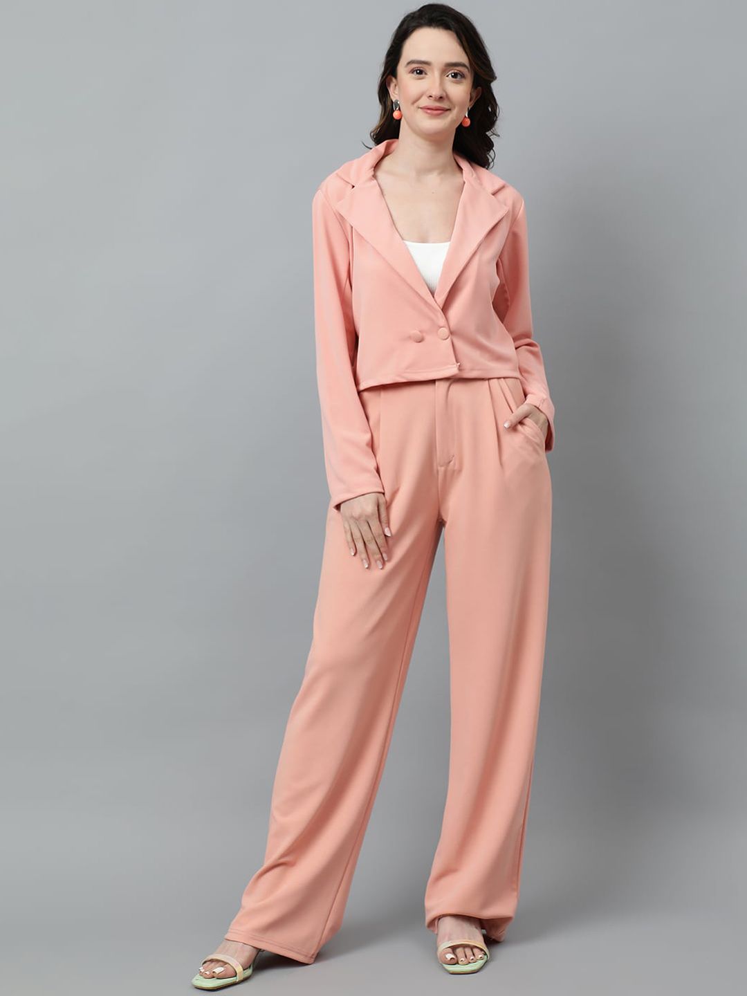 Kotty Pink Notched Lapel Collar Blazer & Mid Rise Trouser 
