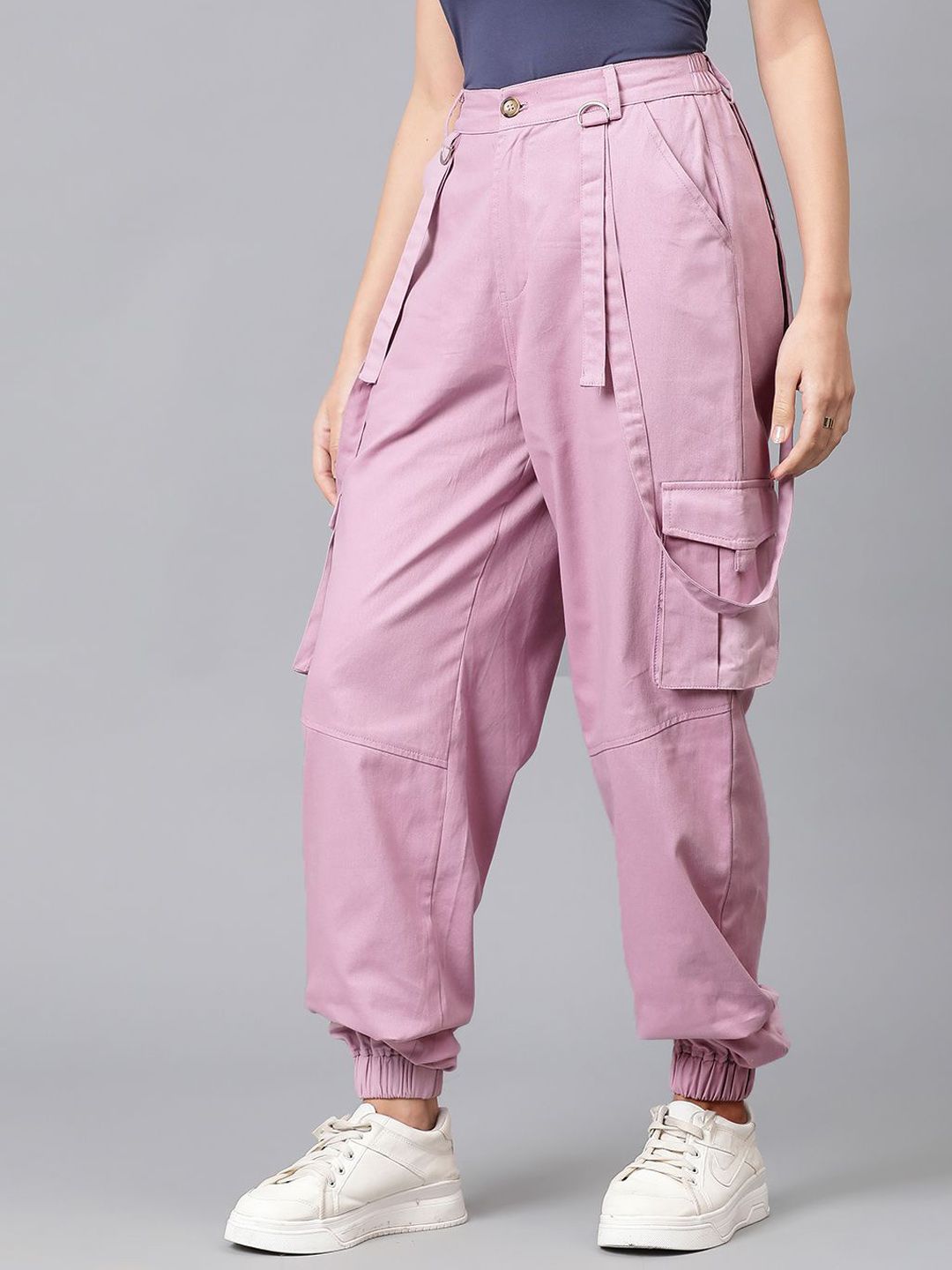 Kotty Women High-Rise Easy Wash Cotton Cargos Trousers