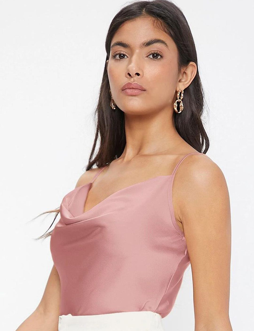 Kotty Pink Cowl Neck Satin Top