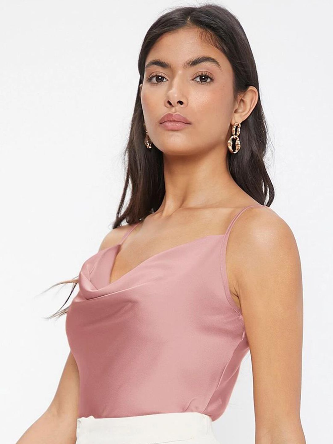 Kotty Pink Cowl Neck Satin Top