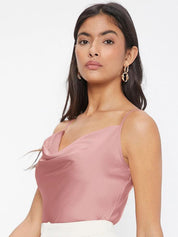 Kotty Pink Cowl Neck Satin Top