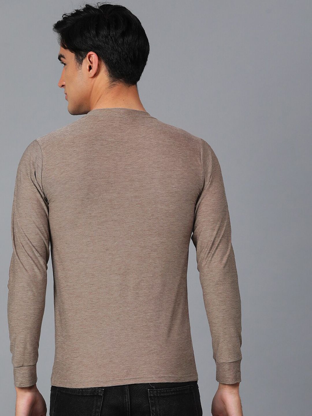 Kotty Brown Round Neck Long Sleeves Slim Fit T-shirt