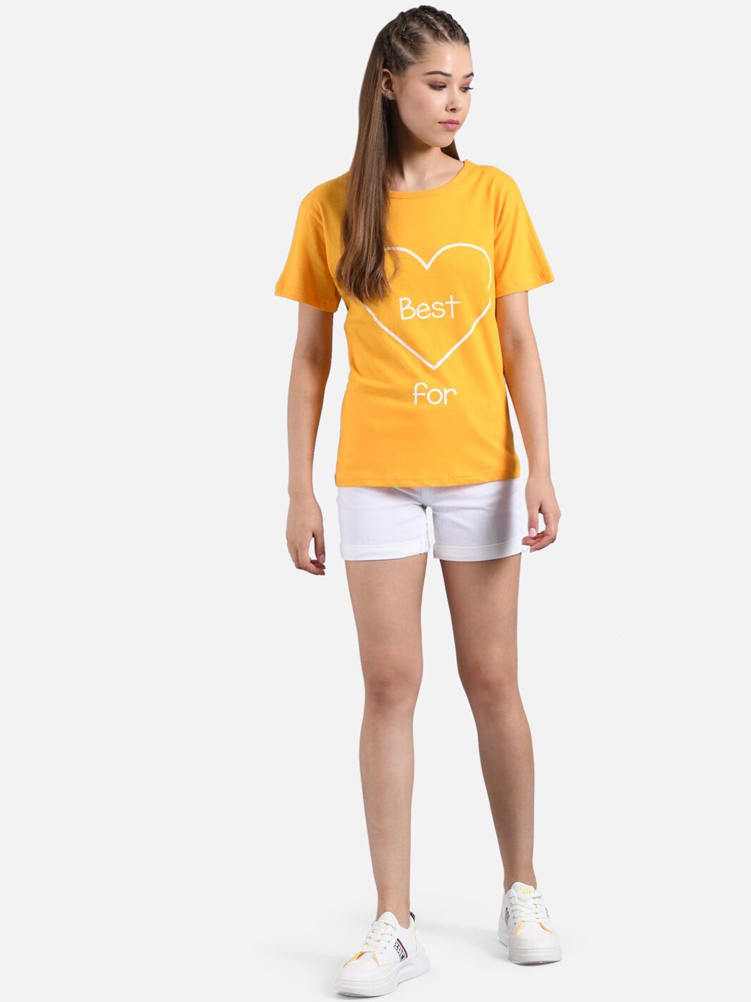 Kotty Women Yellow Printed Round Neck T-shirt