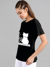 Kotty Women Black Printed Round Neck T-shirt