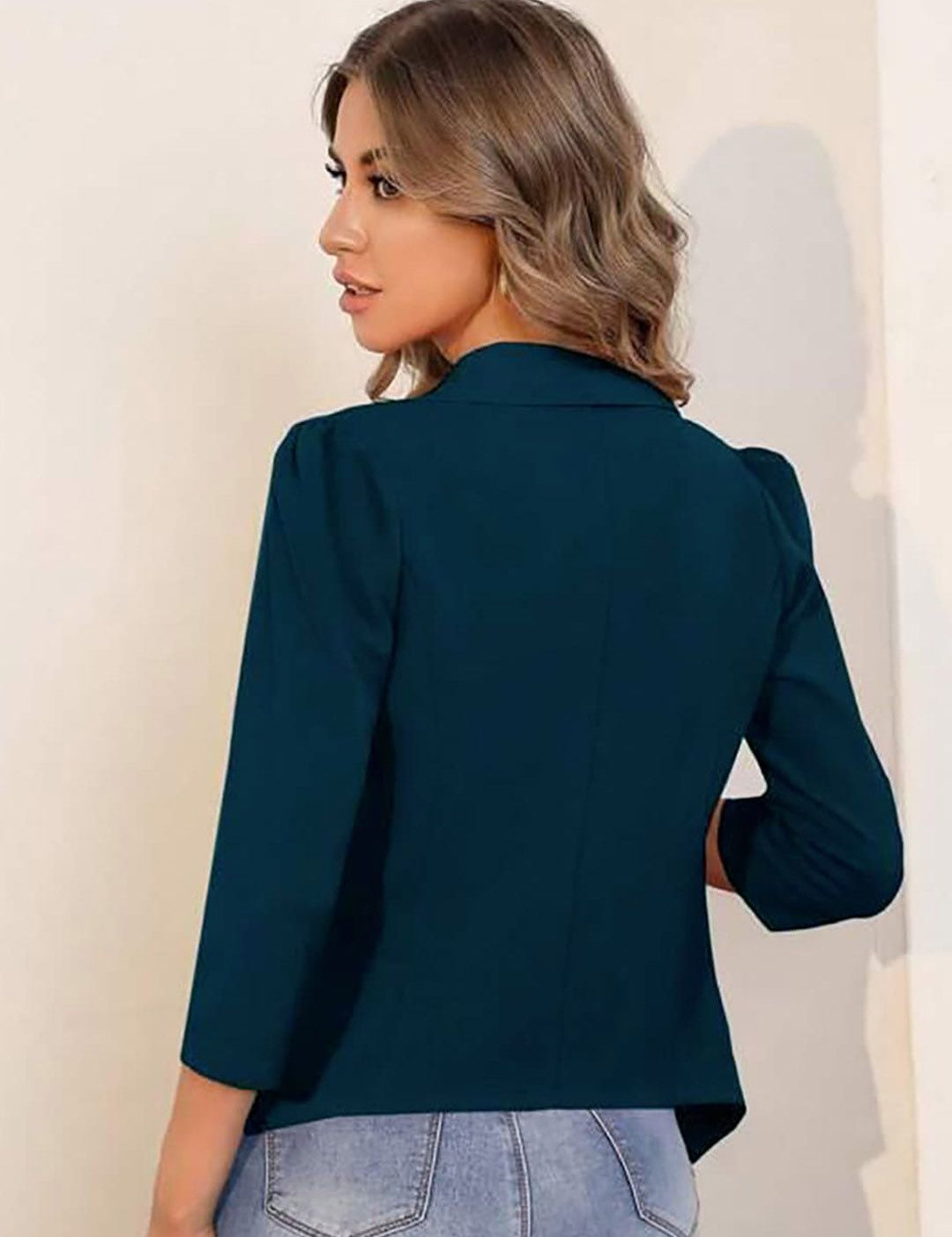 Kotty Green Shawl Collar Longline Open Front Jacket