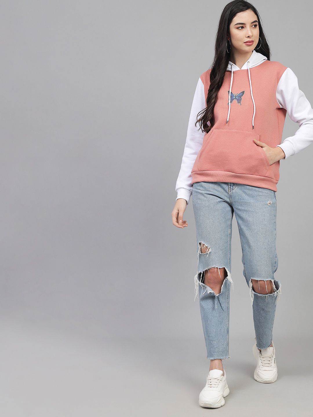 Kotty Women Multicoloured Butterfly Printed Hooded Sweatshirt