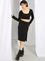 Kotty Long Sleeves Crop Top & Slip-On Skirt