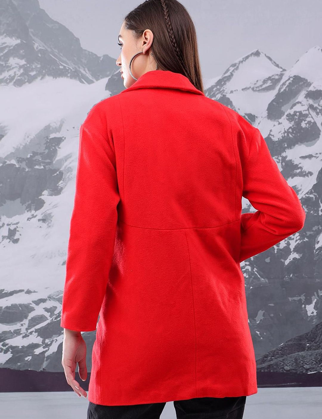 Kotty Women Printed Notched Lapel Single-Breasted Overcoat