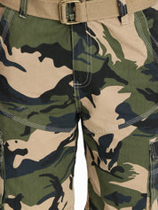 Kotty Men Olive Green Camouflage Printed Regular Fit Cargo Shorts