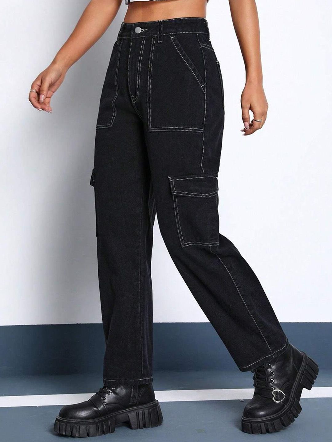 Kotty Women Jean Black Straight Fit High-Rise Stretchable Jeans