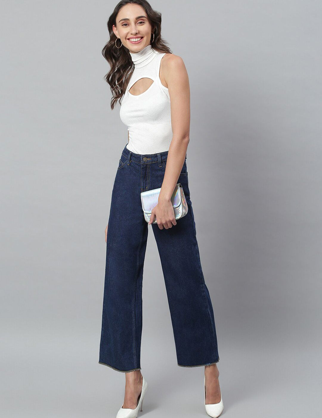 Kotty Women Navy Blue Flared High-Rise Stretchable Jeans