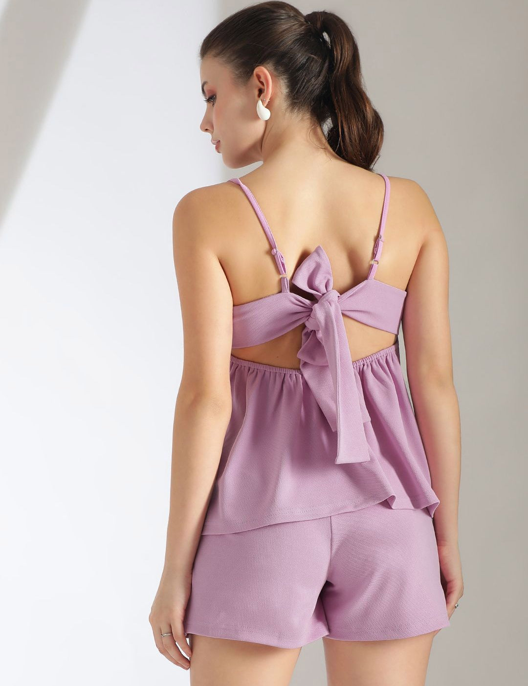 Kotty Purple Shoulder Straps Top With Shorts