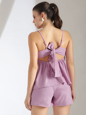 Kotty Purple Shoulder Straps Top With Shorts