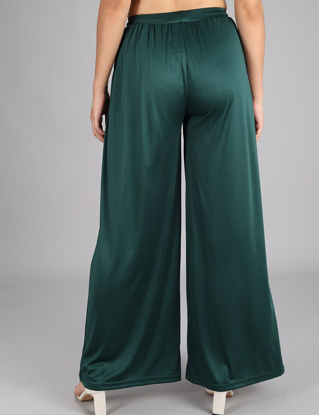 Kotty Women Green Flared High-Rise Pleated Parallel Trousers