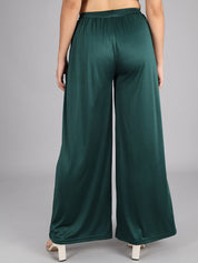Kotty Women Green Flared High-Rise Pleated Parallel Trousers