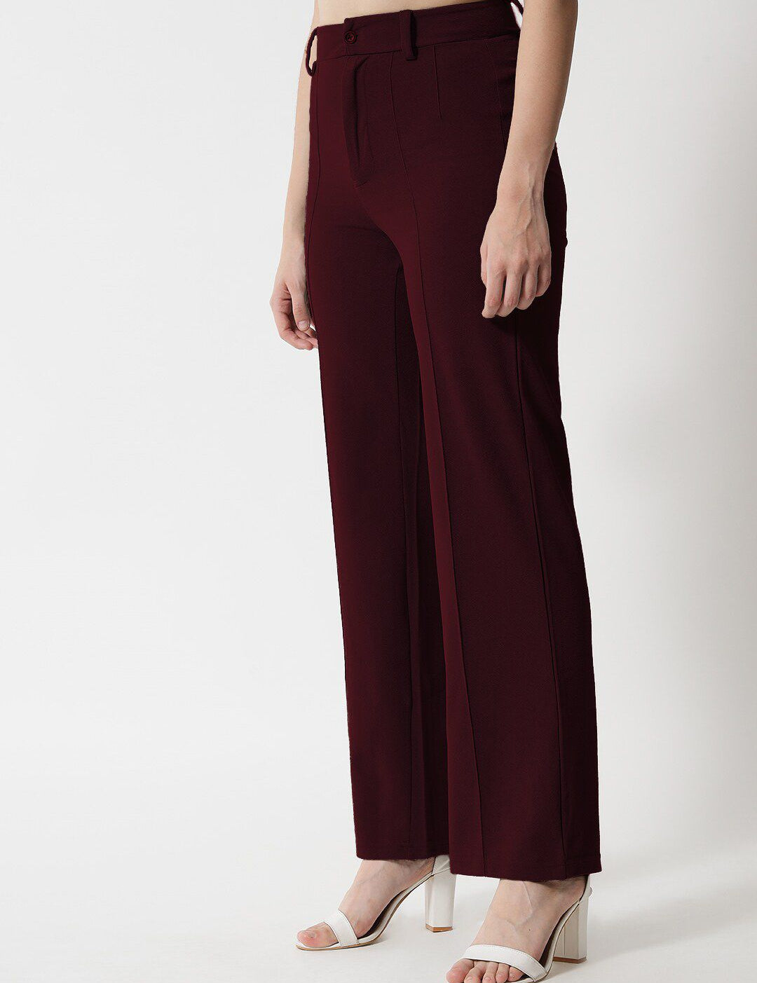Kotty Women Maroon Relaxed Straight Leg Straight Fit High-Rise Easy Wash Trousers