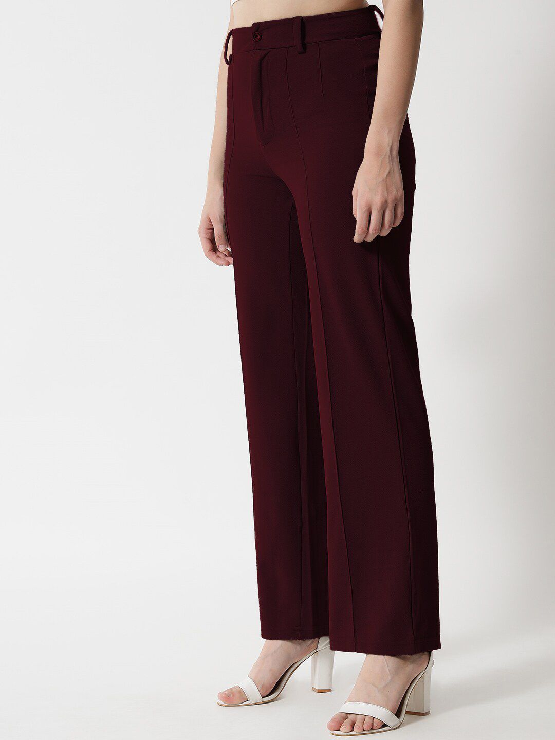 Kotty Women Maroon Relaxed Straight Leg Straight Fit High-Rise Easy Wash Trousers