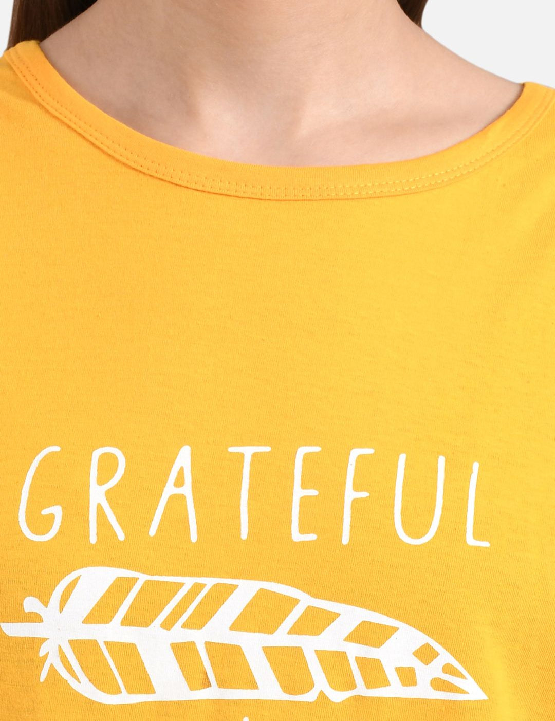 Kotty Women Yellow Printed Round Neck T-shirt