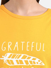 Kotty Women Yellow Printed Round Neck T-shirt