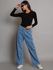 Kotty Women Jean Wide Leg High-Rise Light Fade Stretchable Jeans
